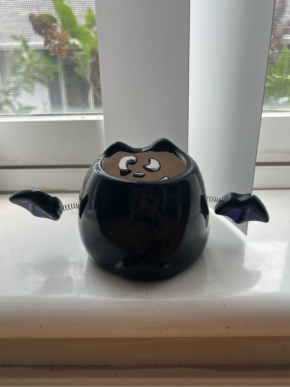 Halloween Ceramic Black Bat Tea Candle Holder